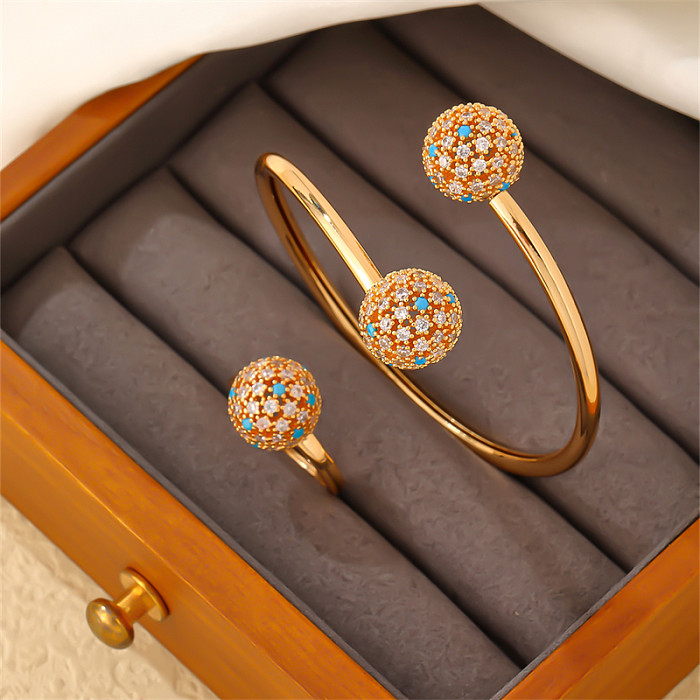 Bracelets à anneaux géométriques Glam élégants et décontractés, ronds en cuivre, incrustation de Zircon plaqué or