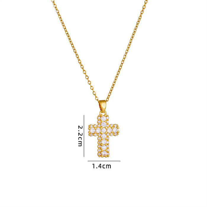 Retro Cross Copper Inlay Zircon Pendant Necklace