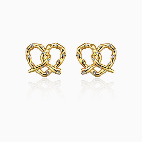 Boucles d'oreilles et collier rétro en forme de cœur plaqué cuivre pour femmes, 1 pièce, 1 paire