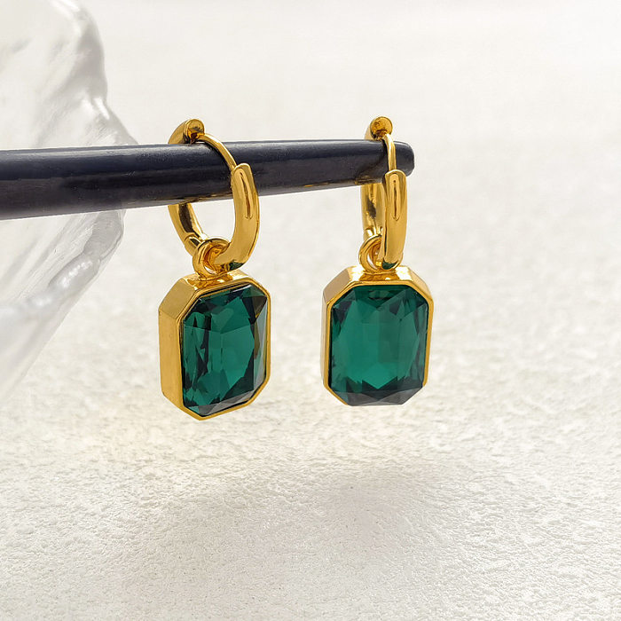 1 Paar quadratische Damen-Ohrringe mit Kupferbeschichtung und Inlay-Glas