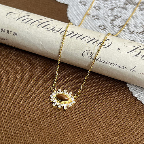 Summer New Retro Court Tigereye Niche Retro New Gold-Plated Clavicle Necklace Women's Light Luxury Mid-Ancient