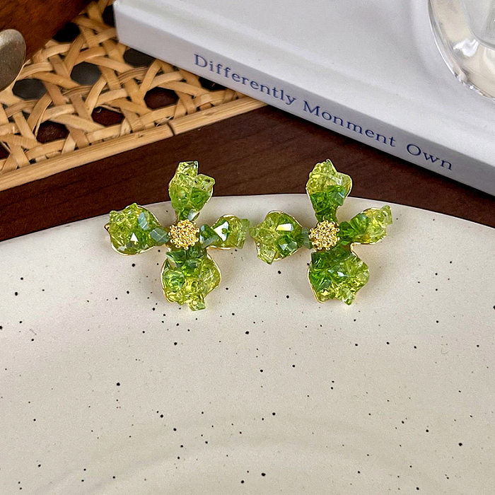 1 Pair Vintage Style Sweet Heart Shape Flower Butterfly Copper Inlay Rhinestones Earrings