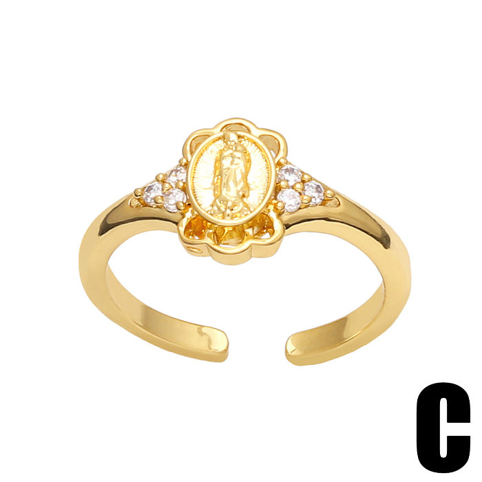 Simple Virgin Mary Copper 18K Gold-plated Inlaid Zircon Ring