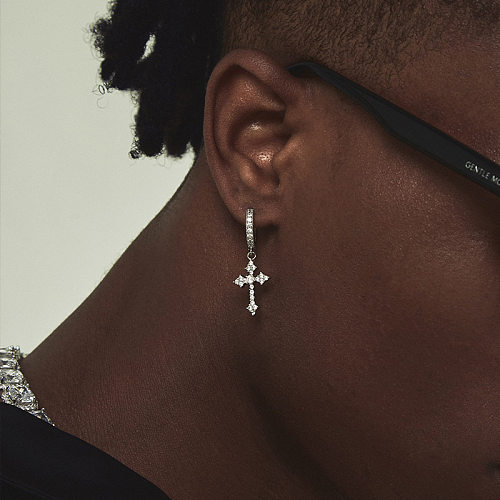 1 Piece Hip-Hop Cross Inlay Copper Zircon Drop Earrings