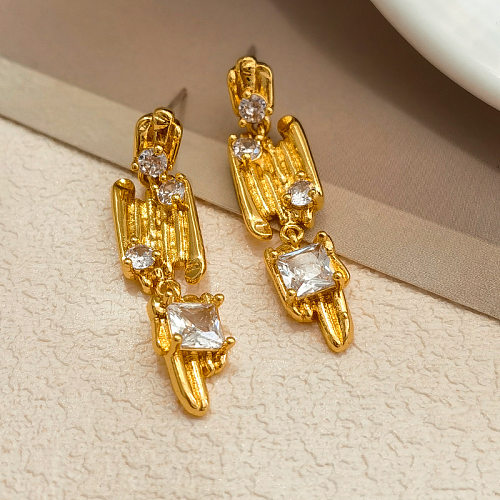 1 Pair Vintage Style Geometric Color Block Plating Inlay Copper Zircon Drop Earrings