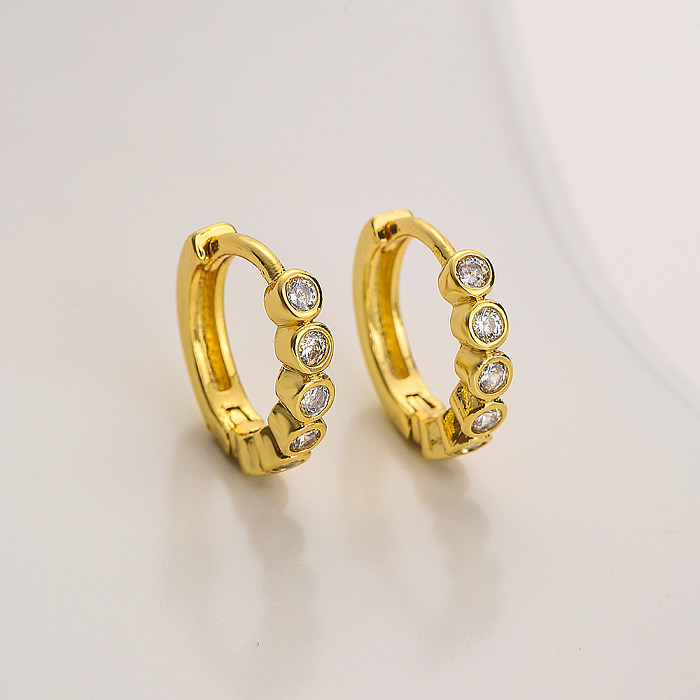 Fashion Geometric Copper Gold Plated Zircon Hoop Earrings 1 Pair