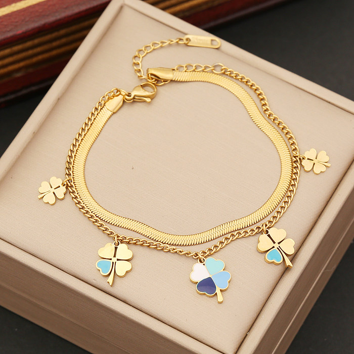 Wholesale INS Style Four Leaf Clover Stainless Steel Bracelets Earrings Necklace