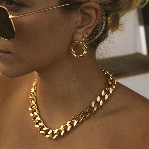 Hip-hop básico estilo clássico cor sólida fivela de aço inoxidável corrente 18K banhado a ouro pulseiras colar