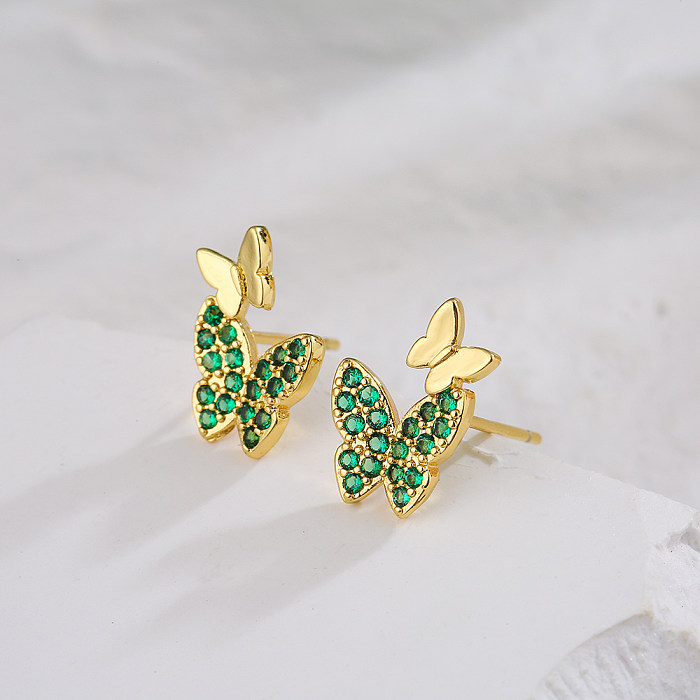 New Style Copper Gold Plated Micro Inlaid Zircon Eyes Butterfly Palm Stud Earrings