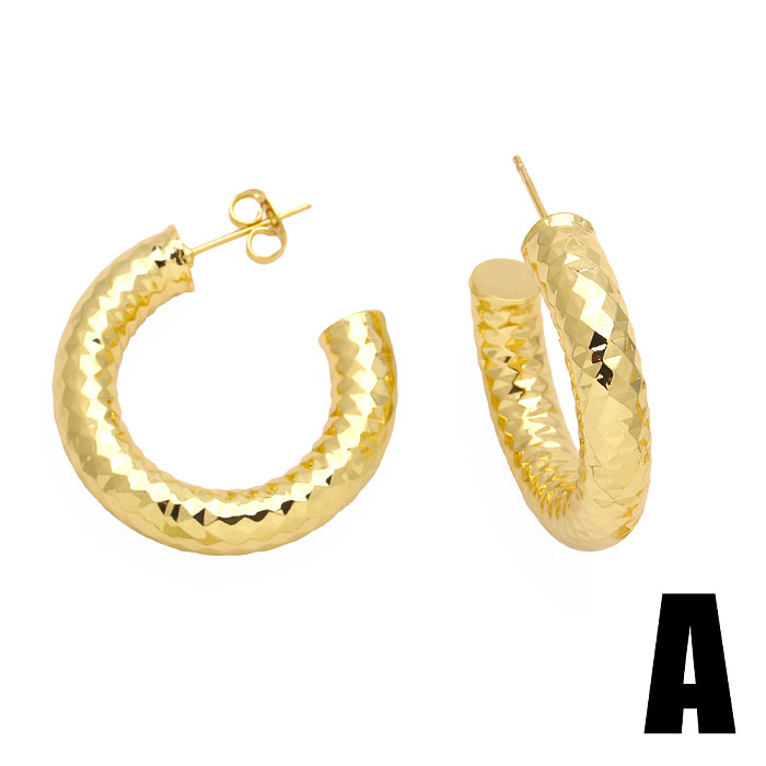 1 Paar Hip-Hop-Ohrstecker im Vintage-Stil, C-Form, oval, mit 18 Karat Gold vergoldetem Kupfer