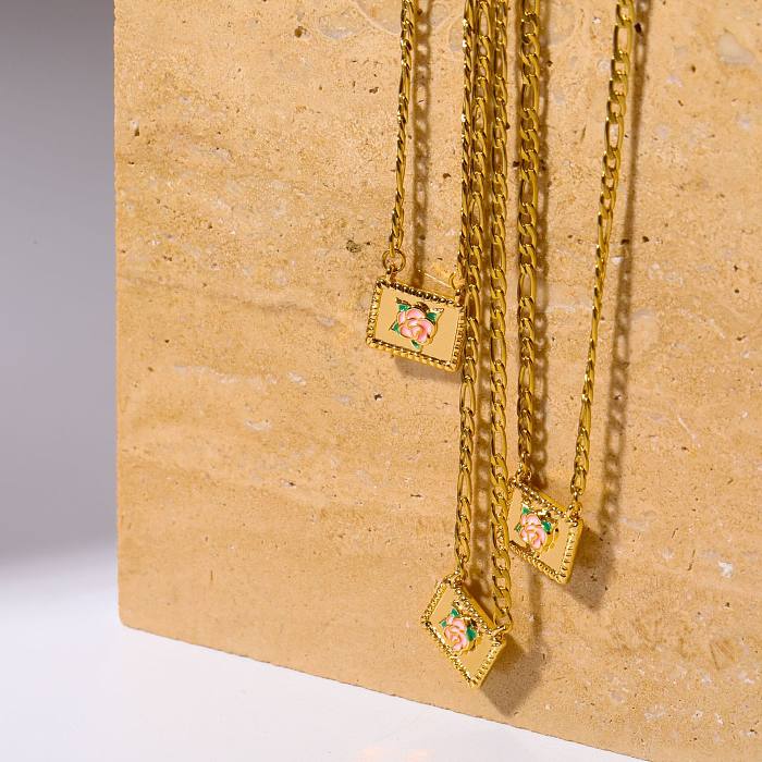 Elegant Retro Lady Rose Copper Gold Plated Pendant Necklace In Bulk