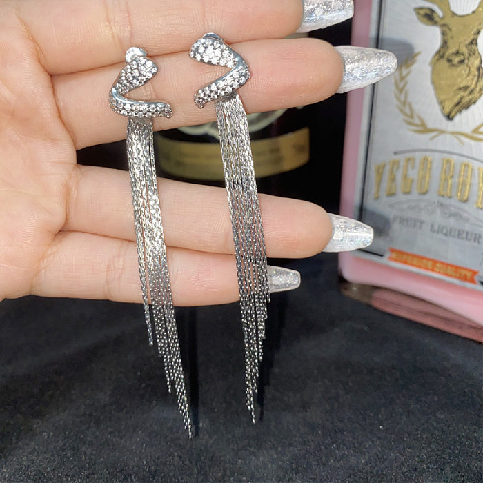 1 Pair Elegant Retro Tassel Inlay Copper Artificial Gemstones Drop Earrings