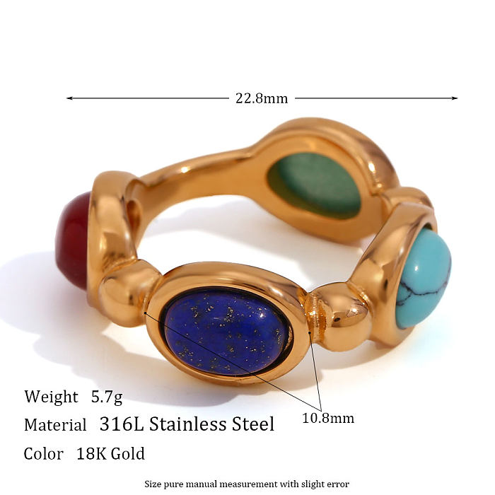 Vintage Style Ethnic Style Classic Style Colorful Stainless Steel Plating Inlay Natural Stone 18K Gold Plated Rings