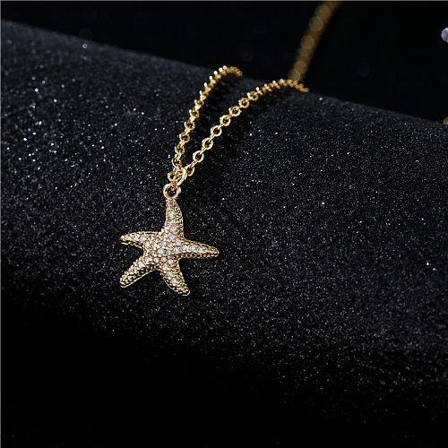 Style coréen mignon petite étoile de mer pendentif Micro-incrusté Zircon collier