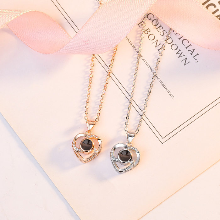 1 Piece Lady Heart Shape Copper Plating Inlay Artificial Gemstones Pendant Necklace