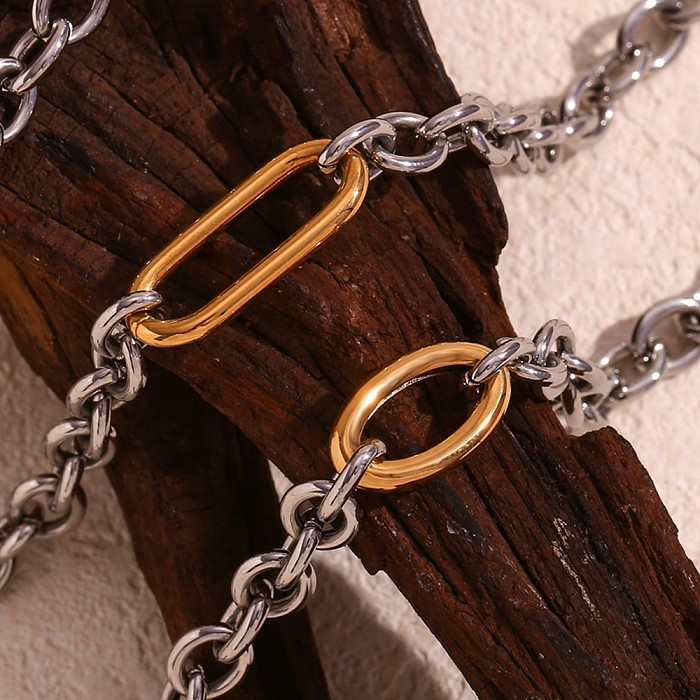 Collier de bracelets plaqués or 18 carats en acier inoxydable ovale de style classique de style vintage