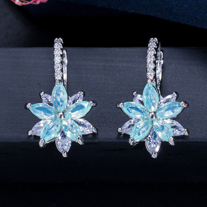 1 Pair Elegant Lady Flower Inlay Copper Zircon Drop Earrings