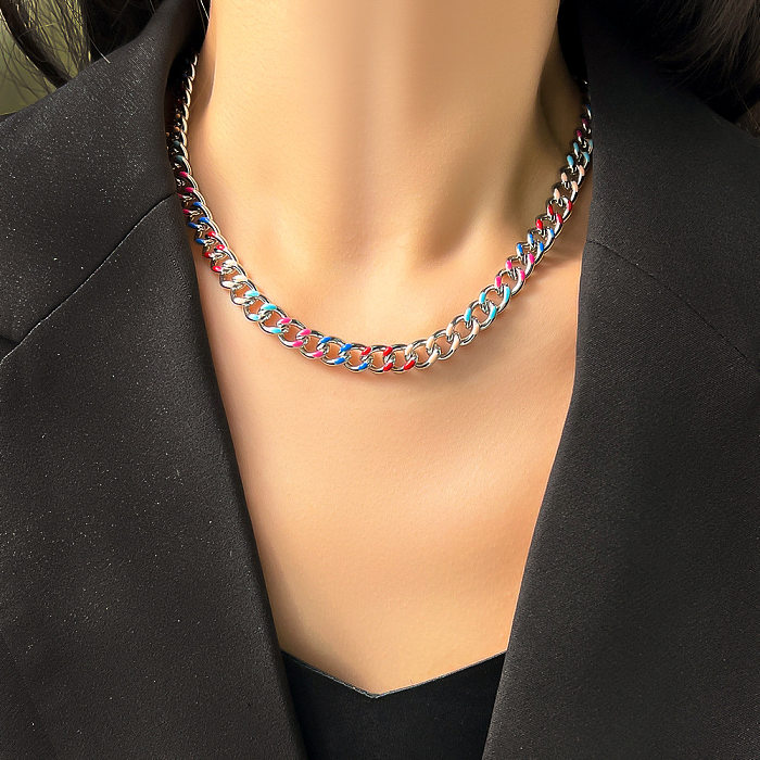 Conjunto de joias com corrente de esmalte de aço titânio bloco colorido da moda 1 peça