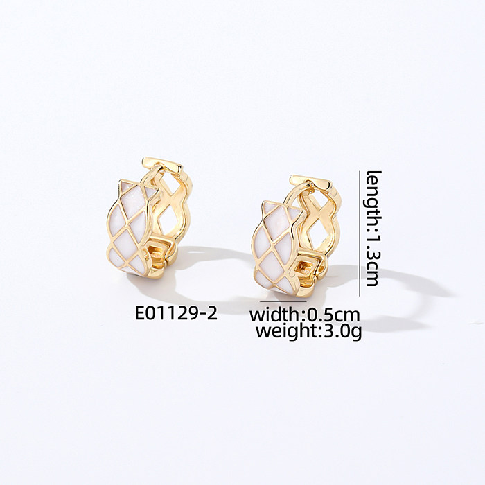 1 Paar lässige, süße, geometrische Argyle-Emaille-Kupfer-Ohrringe im koreanischen Stil