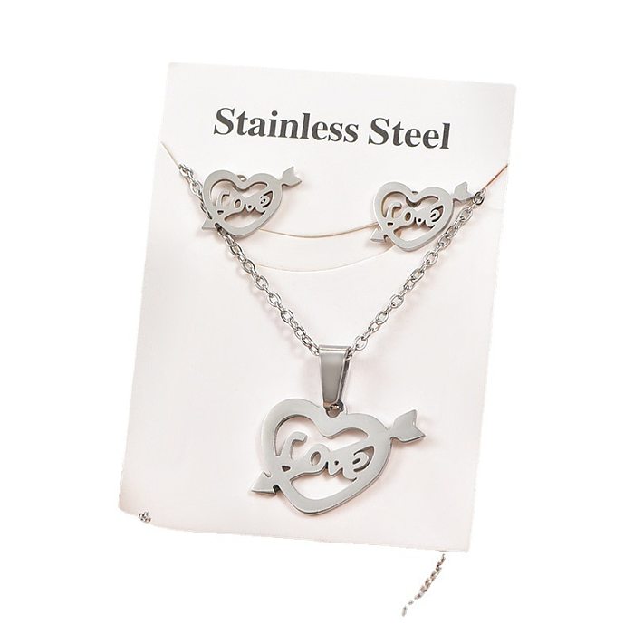 Boucles d'oreilles ajourées en acier inoxydable, Style Simple, tortue, étoile, cœur, collier, 1 ensemble