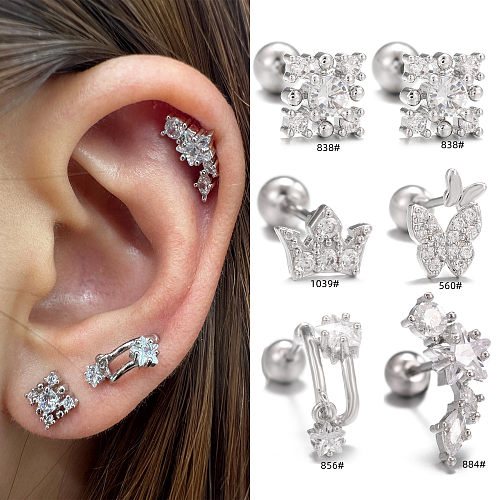 1 Piece IG Style Simple Style Geometric Butterfly Plating Inlay Brass Zircon 18K Gold Plated White Gold Plated Ear Studs