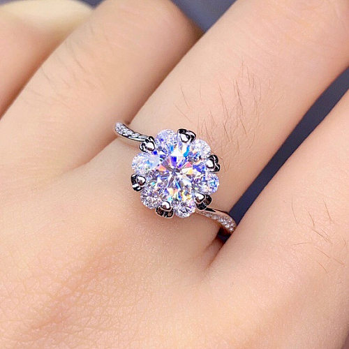 Anéis de cobre de flores da moda embutidas anéis de cobre de diamante artificiais