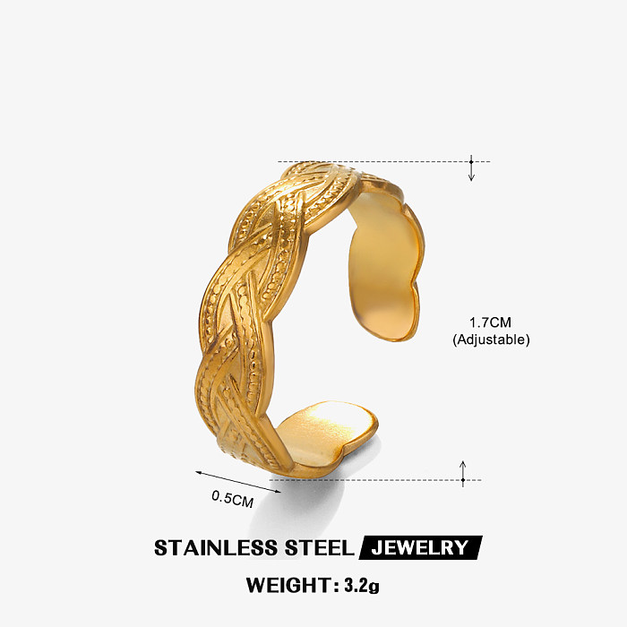 Anéis abertos banhados a ouro 18K com listra retrô casual de aço inoxidável
