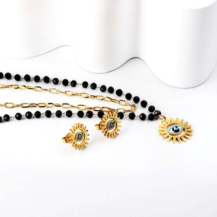 Commute Devil'S Eye Stainless Steel Rhinestone Plating Gold Plated Earrings Necklace