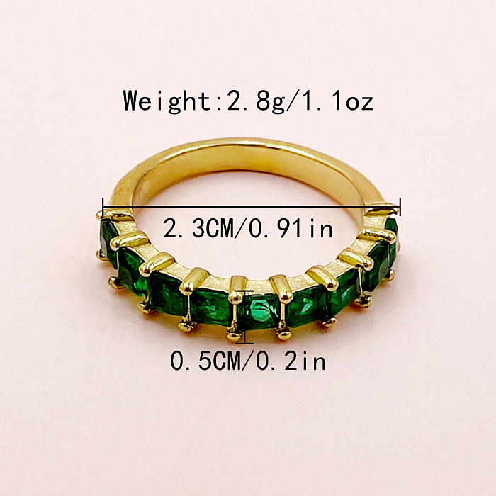 Glam Square Stainless Steel Plating Inlay Zircon Gold Plated Rings