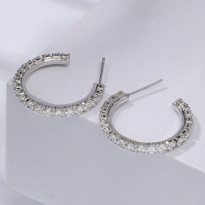 1 Pair Simple Style Round Plating Inlay Copper Zircon Ear Studs