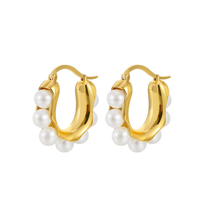 Simple Style Round Copper Patchwork Hoop Earrings 1 Pair