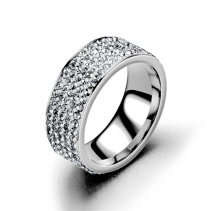 Joias de anel de casal de aço inoxidável com diamante de cinco fileiras de moda por atacado