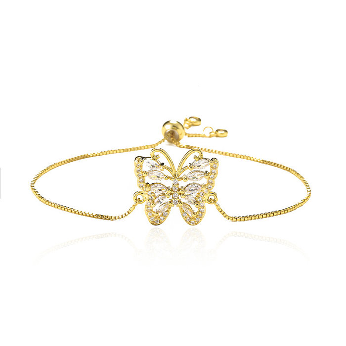 New Pull Adjustable 18K Gold-plated Butterfly Bracelet Copper Micro-inlaid Zircon Jewelry