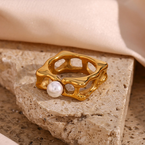 Modische, quadratische Ringe aus Edelstahl mit künstlichen Perlen