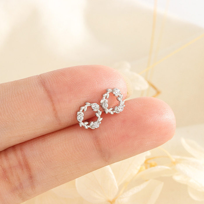 1 Pair Sweet Flower Plating Inlay Copper Zircon Ear Studs
