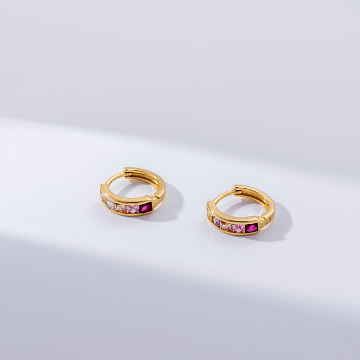 1 Pair Elegant Simple Style Round Plating Inlay Copper Zircon 18K Gold Plated Hoop Earrings