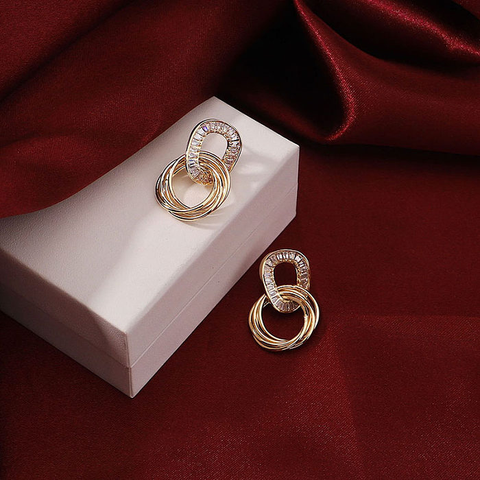 Boucles d'oreilles pendantes Style IG rétro coréen, 1 paire, incrustation irrégulière en cuivre et Zircon plaqué or 18 carats