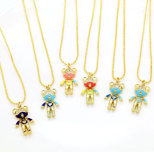 Simple Style Bear Copper Plating Inlay Zircon Gold Plated Pendant Necklace