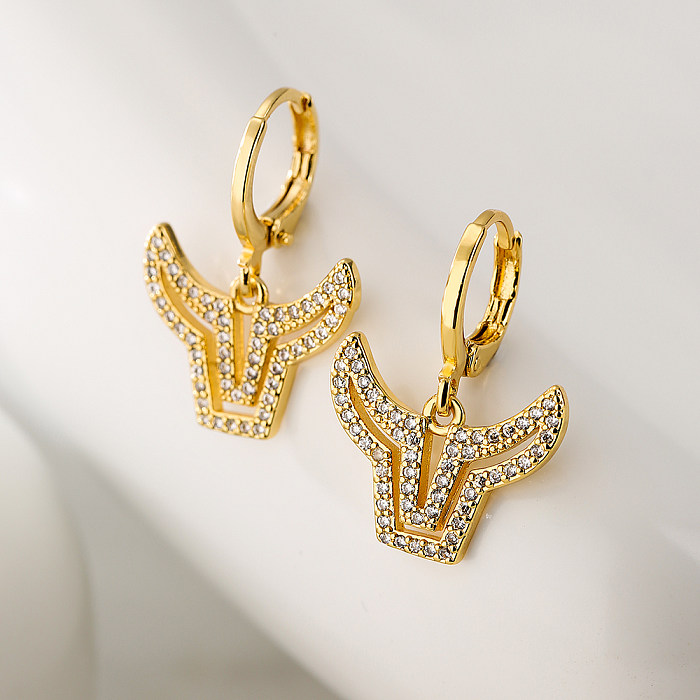Fashion Cattle Copper Gold Plated Zircon Drop Earrings 1 Pair