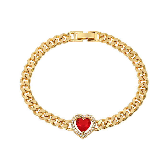 Fashion Heart Shape Copper Plating Zircon Bracelets 1 Piece