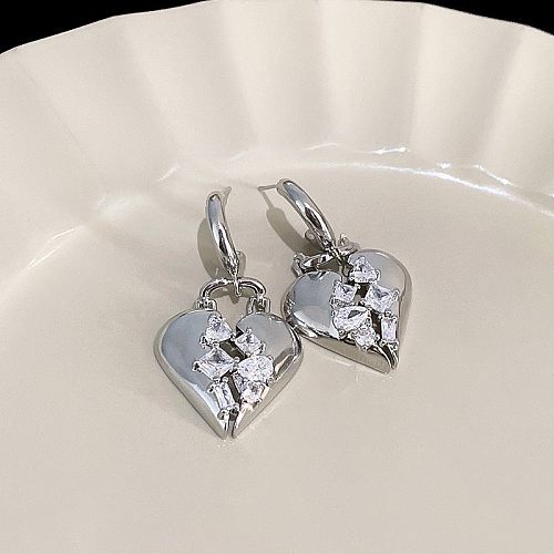 1 Pair Modern Style Simple Style Cool Style Heart Shape Plating Inlay Copper Zircon Drop Earrings