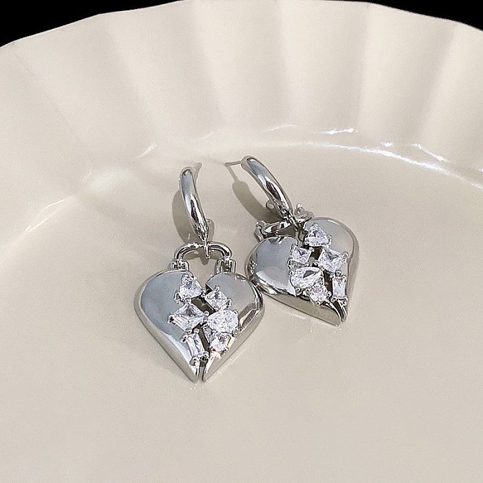 1 Pair Modern Style Simple Style Cool Style Heart Shape Plating Inlay Copper Zircon Drop Earrings