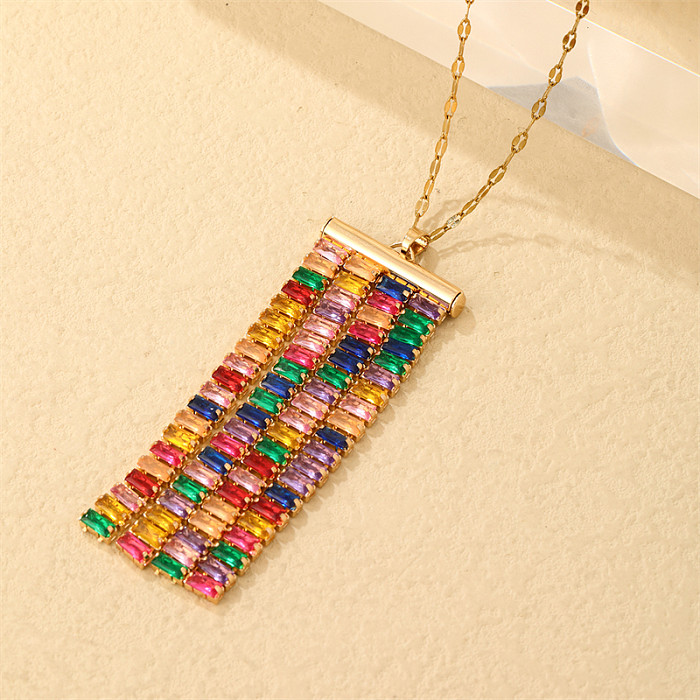 Elegant Glam Luxurious Rectangle Stainless Steel Copper Plating Inlay Zircon Gold Plated Necklace