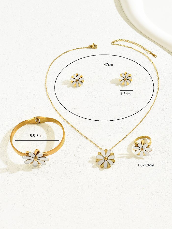 Vintage Style Daisy Stainless Steel Layered Gold Plated Jewelry Set