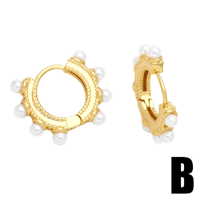 1 Pair Casual Simple Style C Shape Round Plating Inlay Copper Zircon 18K Gold Plated Earrings