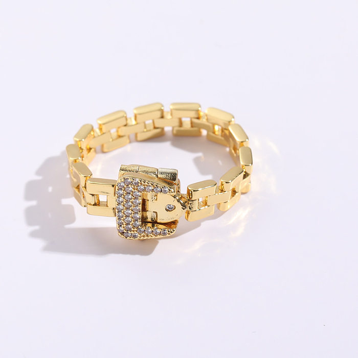Simple Copper 14K Gold-plated Chain Zircon Ring