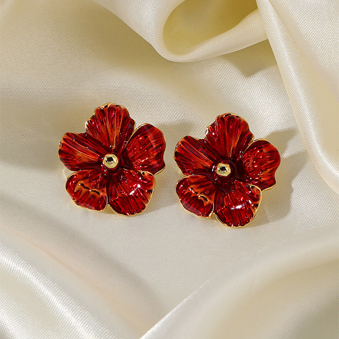 1 Pair Simple Style Flower Plating Copper 18K Gold Plated Ear Studs