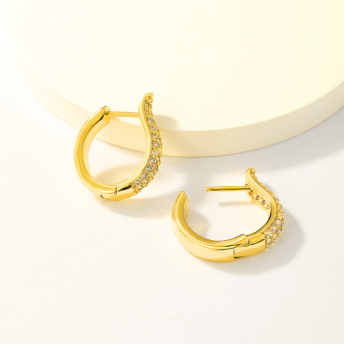 1 Pair Casual Simple Style Round Copper Plating Inlay Zircon 18K Gold Plated Earrings