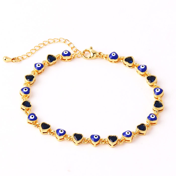 Retro Devil'S Eye Heart Shape Copper Plating Inlay Zircon Gold Plated Bracelets