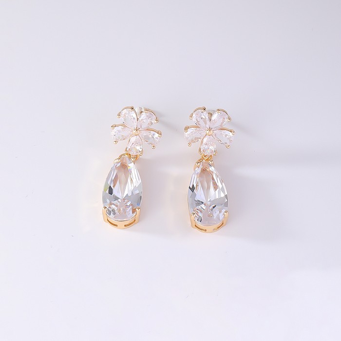 1 Pair Elegant Vintage Style Water Droplets Inlay Copper Zircon White Gold Plated Gold Plated Drop Earrings